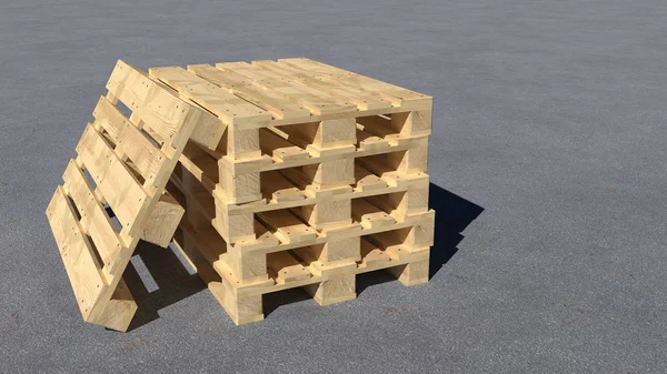 Ahşap palet perspektif görünüm. 3D gerçekçi render.