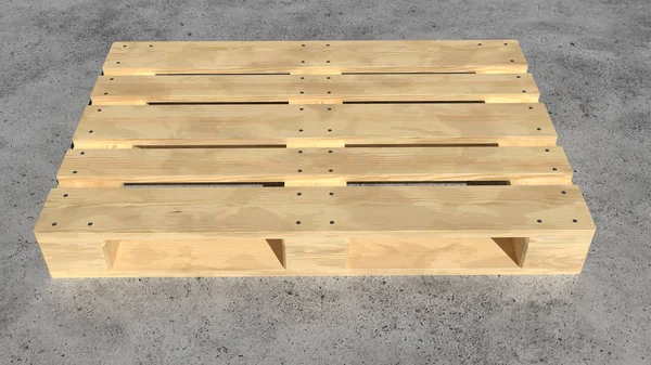 Ahşap palet perspektif görünüm. 3D gerçekçi render.