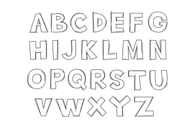 İngilizce alfabe el doodle tarzı çizilmiş.