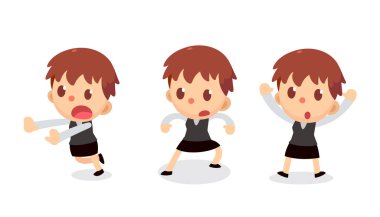 Eylemlerde küçük iş kadını karakteri ayarlayın. Teslim.