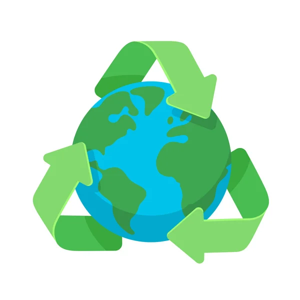 Símbolo Reciclagem Torno Planeta Verde Globo Terrestre Ícone Design Plano — Fotografia de Stock