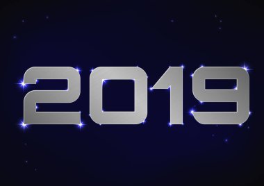 Gümüş Metalik dizi 2019 mavi gece gökyüzü üzerinden vektör çizim
