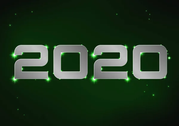 Ілюстрація срібного металевого номера 2020 року над зеленим нічним небом — стоковий вектор
