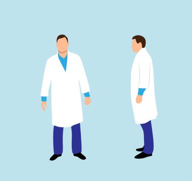 Tıbbi Önlük ve Önden Bakış 'taki Doktor. İnsanlar ve meslekler vektör sanatı konsepti. Çalışan adam