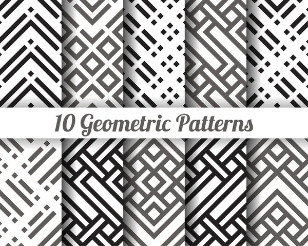 Conjunto de 10 padrões abstratos. Vetor sem emenda preto e branco Ilustrações De Stock Royalty-Free