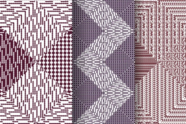 Conjunto de 3 patrones abstractos, patrón textil de tela — Vector de stock