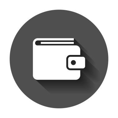 M-cüzdan vektör simgesi. Para çantası düz vektör çizim. Para çantası iş kavramı piktogram uzun gölge ile.