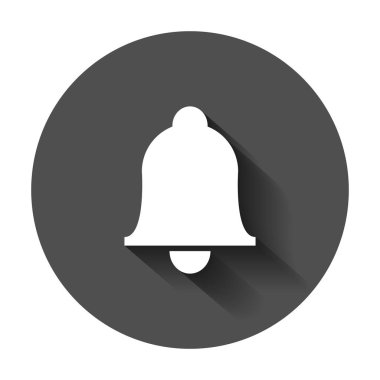 Düz stil Bell vektör simgesi. Alarm zili illüstrasyon uzun gölge ile. Handbell işareti kavramı.