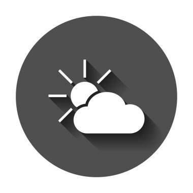 Hava durumu simgesini düz stil. Güneş bulutların illüstrasyon uzun gölge ile. Tahmin işareti kavramı.