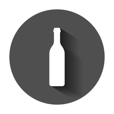 Şarap şişesi simgesini düz stil. Alkol şişe illüstrasyon uzun gölge ile. Bira, votka, şarap kavramı.