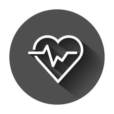 Kalp atışı kalp simgesi düz stilde satırıyla. Kalp atışı illüstrasyon uzun gölge ile. Kalp ritim kavramı.