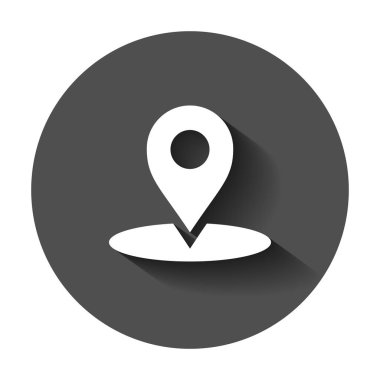 Harita işaretçiyi düz stil. GPS navigasyon işareti illüstrasyon uzun gölge ile. İşaretçi hedef kavramı.