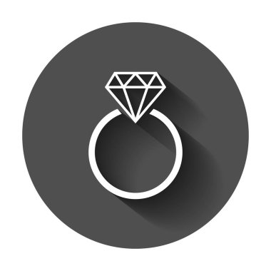 Elmas vektör simgesi düz tarzı ile nişan yüzüğü. Düğün takı halka illüstrasyon uzun gölge ile. Romantik ilişki kavramı.