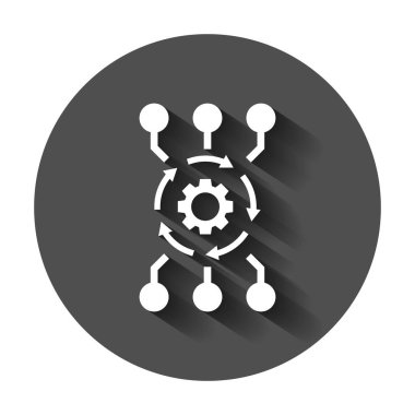 Algoritma API yazılım vektör simgesi düz stil. İş dişli ile ok resimde uzun gölge ile. Algoritma kavramı.