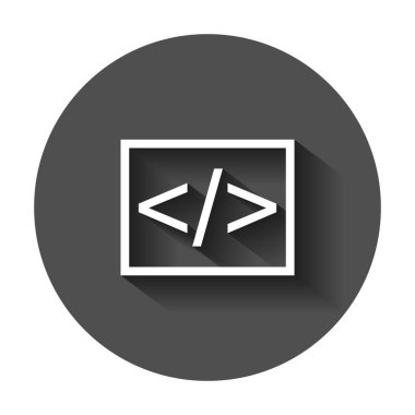 Açık kaynak iş düz stil vektör simgesi. Uzun gölge illüstrasyon programlama API. Programcı teknoloji kavramı.