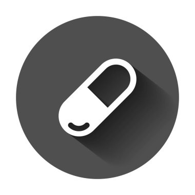 Kapsül ilaç tablet vektör simgesi düz tarzı. Tıbbi ilaç illüstrasyon uzun gölge ile. Kapsül ve uyuşturucu kavramı.