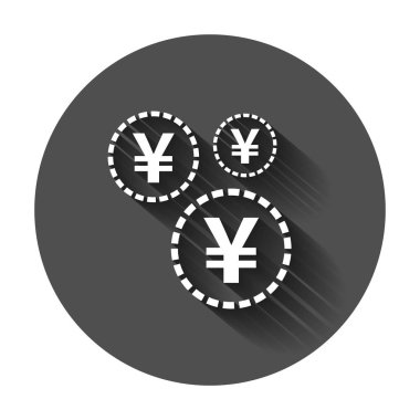 Yen, yuan para para birimi vektör simge düz tarzı. Yen sembolü illüstrasyon uzun gölge ile para. Asya para iş kavramı.