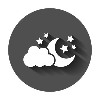 Ay ve yıldız parçaları ile düz stil simge vektör. Gece illüstrasyon uzun gölge ile. Bulut, ay iş kavramı.