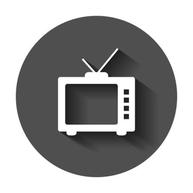 Retro tv ekran vektör simgesi düz tarzı. Eski televizyon illüstrasyon uzun gölge ile. TV ekran iş kavramı.
