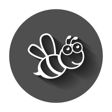 Çizgi film arı simgesini düz stil. WASP böcek illüstrasyon üzerinde uzun gölge ile. Arı iş kavramı.