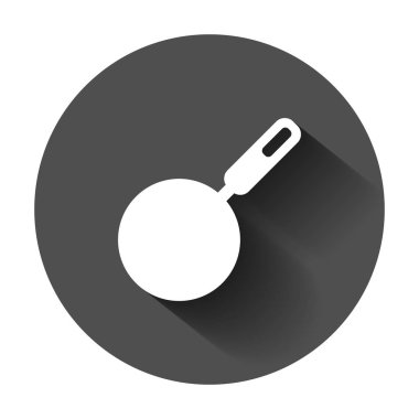 Düz stil kızartma tavası simgesini. Pişirme pan illüstrasyon uzun gölge ile. Tavada mutfak ekipman iş kavramı.