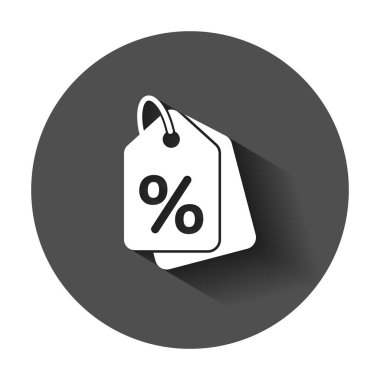 Alışveriş bir ses etiketi simgesi düz stil içinde indirim. İndirim kupon yüzdesi illüstrasyon uzun gölge ile. Dükkanı rozet iş kavramı.