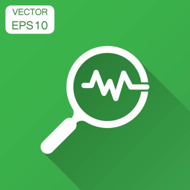 Büyüteç simgesini darbe ile. Vektör çizim uzun gölge ile. İş kavramı Büyüteç analiz piktogram.