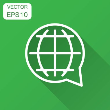 Seçin veya dil simgesini değiştirebilirsiniz. Vektör çizim uzun gölge ile... İş kavramı küre dünya iletişim piktogram.