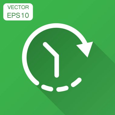 Saat saat simgesi düz tarzı. Vektör çizim uzun gölge ile. İş kavramı saat zamanlayıcı piktogram.