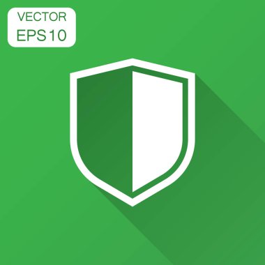 Kalkan simgesi korumak. Vektör çizim uzun gölge ile. İş kavramı kalkan savunma sembol.