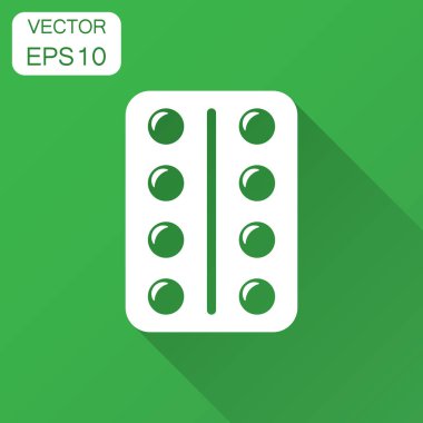 Düz stil hap vektör simgesi. Tablet illüstrasyon uzun gölge ile. Kapsül sağlık kavramı.