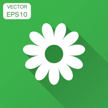 Papatya çiçek düz stil vektör simgesi. Daisy illüstrasyon uzun gölge ile. Papatya işareti kavramı.
