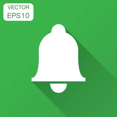 Düz stil Bell vektör simgesi. Alarm zili illüstrasyon uzun gölge ile. Handbell işareti kavramı.