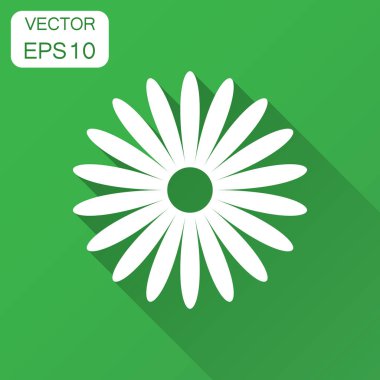 Papatya çiçek düz stil vektör simgesi. Daisy illüstrasyon uzun gölge ile. Papatya işareti kavramı.
