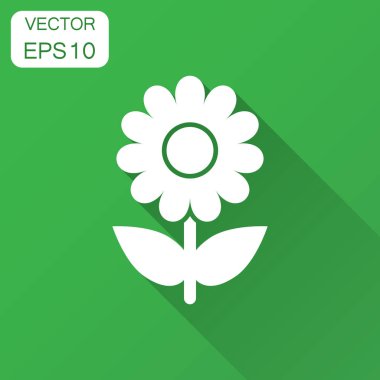 Papatya çiçek düz stil vektör simgesi. Daisy illüstrasyon uzun gölge ile. Papatya işareti kavramı.