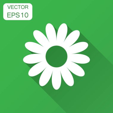 Papatya çiçek düz stil vektör simgesi. Daisy illüstrasyon uzun gölge ile. Papatya işareti kavramı.