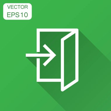 Düz tarzı giriş kapısı. Kapılar illüstrasyon uzun gölge ile çıkın. Kapı giriş kavramı.