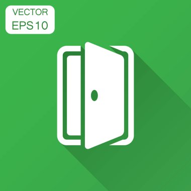 Düz tarzı giriş kapısı. Kapılar illüstrasyon uzun gölge ile çıkın. Kapı giriş kavramı.