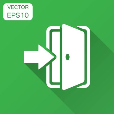 Düz tarzı giriş kapısı. Kapılar illüstrasyon uzun gölge ile çıkın. Kapı giriş kavramı.