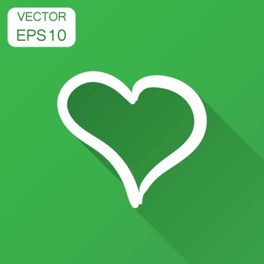 El çizilen kalpler vektör simgesi. Aşk kroki doodle kalp illüstrasyon uzun gölge ile. Handdrawn Sevgililer kavramı.