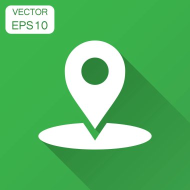 Harita işaretçiyi düz stil. GPS navigasyon işareti illüstrasyon uzun gölge ile. İşaretçi hedef kavramı.