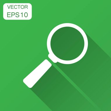 Büyüteç Camı vektör simge düz tarzı. Arama Büyüteç illüstrasyon uzun gölge ile. Arama iş kavramı bulmak.