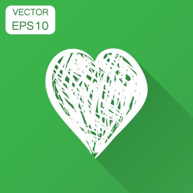 El çizilen kalpler vektör simgesi. Aşk kroki doodle kalp illüstrasyon uzun gölge ile. Handdrawn Sevgililer kavramı.