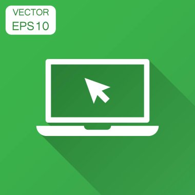 Dizüstü dizüstü fare imleç vektör simgesi düz tarzı ile. Dizüstü ekran uzun gölge ile. Bilgisayar monitörü kavramı.