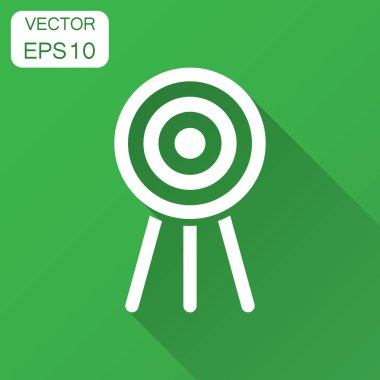 Hedef amaç düz stil vektör simgesi. Uzun gölge ile oyun illüstrasyon Dart. Dart tahtası spor hedef kavramı.