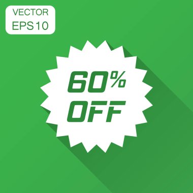 Etiket vektör simge düz stil içinde indirim. Satılık etiket işareti illüstrasyon uzun gölge ile. Promosyon yüzde 60 indirim kavramı.