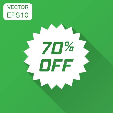 Etiket vektör simge düz stil içinde indirim. Satılık etiket işareti illüstrasyon uzun gölge ile. Promosyon yüzde 70'i indirim kavramı.