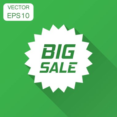 Etiket vektör simge düz stil içinde indirim. Satılık etiket işareti illüstrasyon uzun gölge ile. Promosyon büyük satış indirim kavramı.