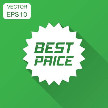 Etiket vektör simge düz stil içinde indirim. Satılık etiket işareti illüstrasyon uzun gölge ile. Promosyon en iyi fiyat indirim kavramı.