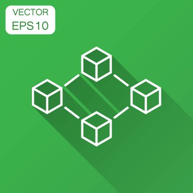 Blockchain teknoloji vektör simge düz tarzı. Şifreleme küp blok illüstrasyon uzun gölge ile. Blockchain algoritma kavramı.